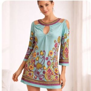 Leg Avenue | Turquoise Cold Shoulder Retro Boho Mini Dress